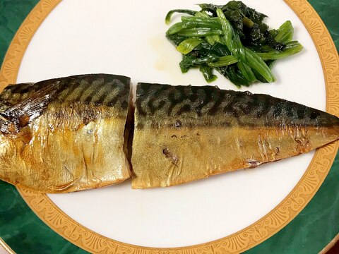 塩鯖とほうれん草のみりん蒸し焼き